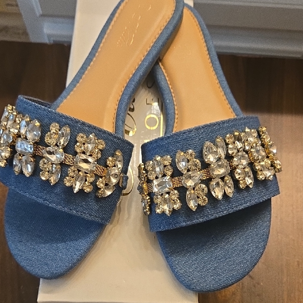 Mata Shoes Blue Denim Sandals with Crystal Accents